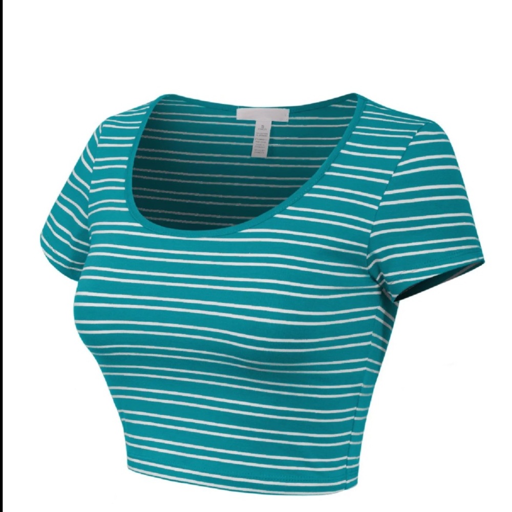 Ambiance Blue and White Fitted Crop T-Shirt